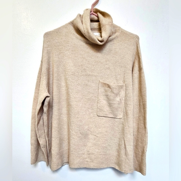 Oak+Fort SmallOat Boxy Boho Oversized Pocket Mock Neck Wool Blend Sweater - Picture 1 of 8